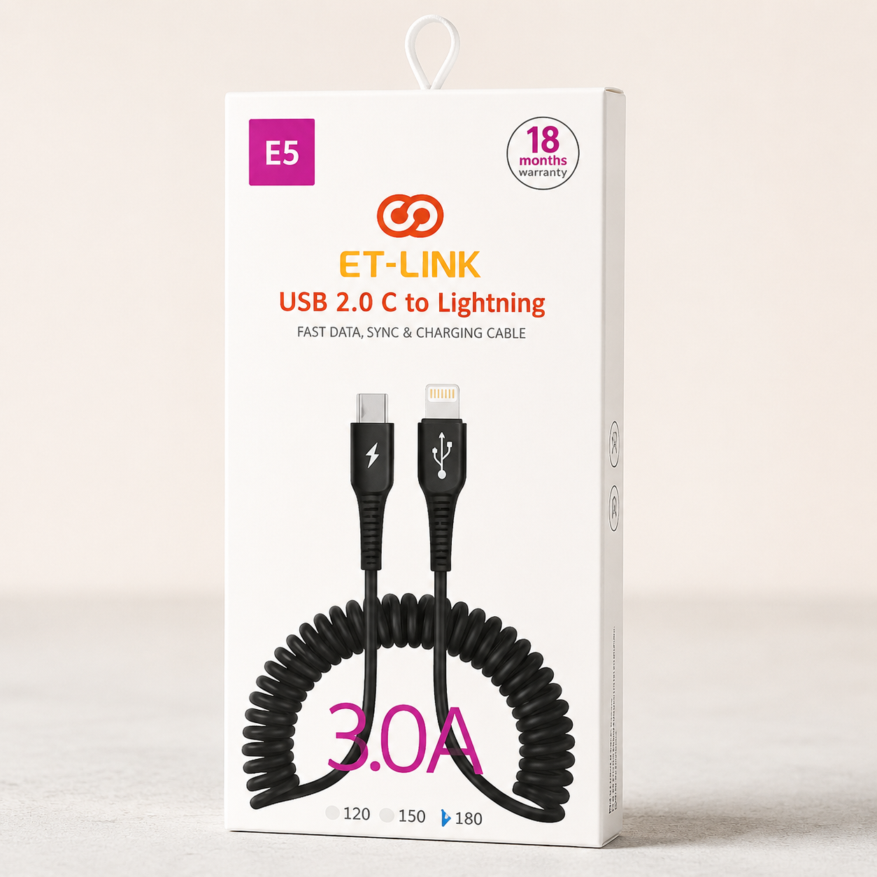 کابل شارژ فنری Lightning به Type-C مدل E5 ET-LINK